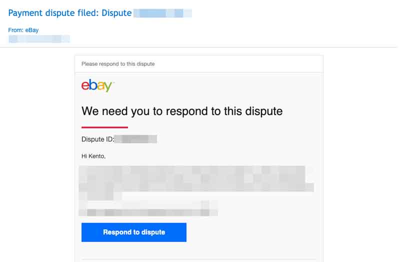 Payment Disuputeで届くメールの画像