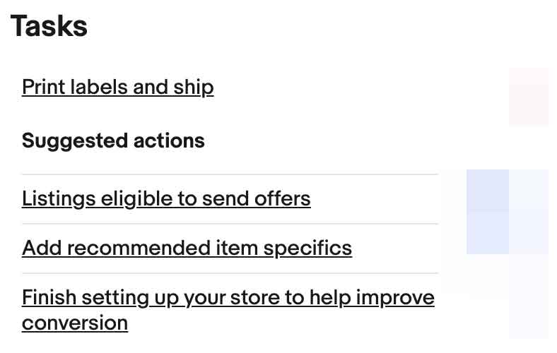 eBayのタスク管理画面