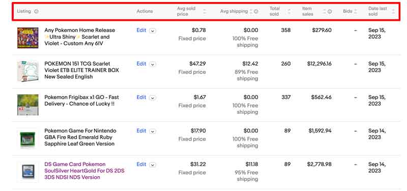eBayのテラピークで表示される検索結果を解説します。