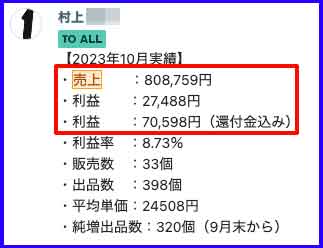 eBay無在庫輸出受講生の村上さんの2ヶ月目成果画像