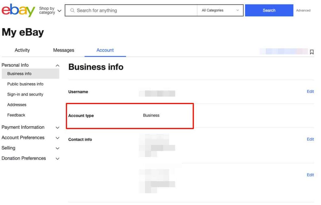 eBayでアカウントタイプを確認する方法