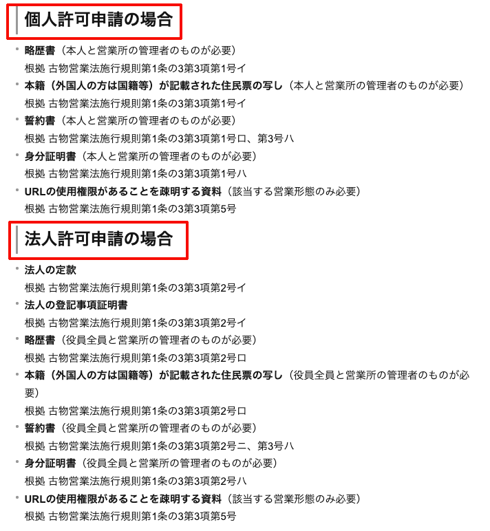 古物商の必要書類