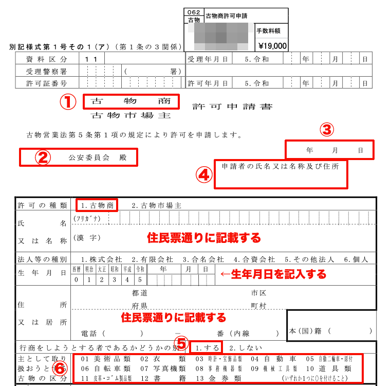 別記様式第1号その1（ア）の記載方法